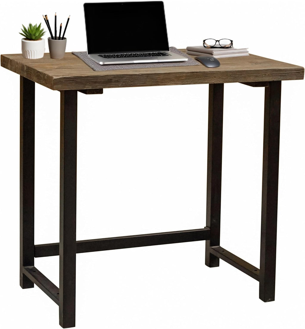 Pomona 32-Inch Compact Writing Desk with Solid Wood Top and Metal Frame – Rustic Industrial Style Small Home Office Desk with Durable Lacquer Finish and Floor Levelers by Alaterre Furniture (Natural)