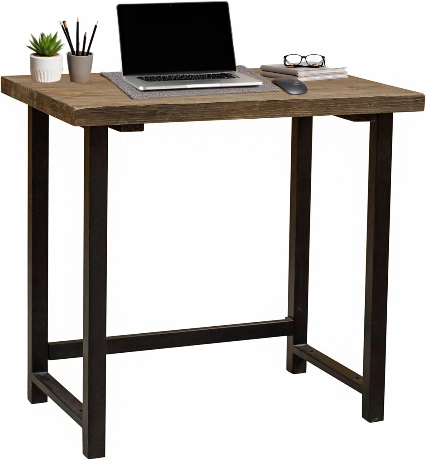 Pomona 32-Inch Compact Writing Desk with Solid Wood Top and Metal Frame – Rustic Industrial Style Small Home Office Desk with Durable Lacquer Finish and Floor Levelers by Alaterre Furniture (Natural)