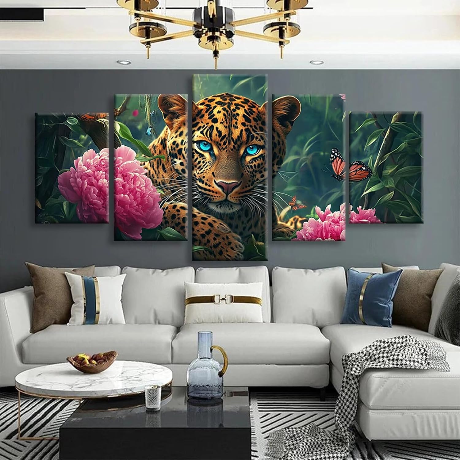 Forest Diamond Art 5 Piece Diamond Painting Animal 5D DIY Full Round Drill Dimond Art Paintings Rhinestones Crafts for Adults Gem Painting for Home Decor, Large Artwork for Wall 40 x 80 Inch, Model291