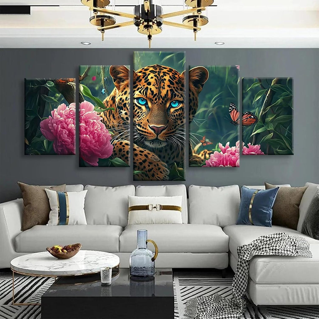 Forest Diamond Art 5 Piece Diamond Painting Animal 5D DIY Full Round Drill Dimond Art Paintings Rhinestones Crafts for Adults Gem Painting for Home Decor, Large Artwork for Wall 60 x 120 Inch,Model291