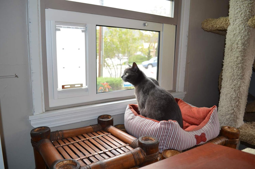 Endura Flap Pet Door for Sash Windows | Energy-Efficient Window Insert with Dual-Layer Insulating Flap | Easy Installation in Vertical Sliding Windows | White, Large Flap, 31'-34' Window Width