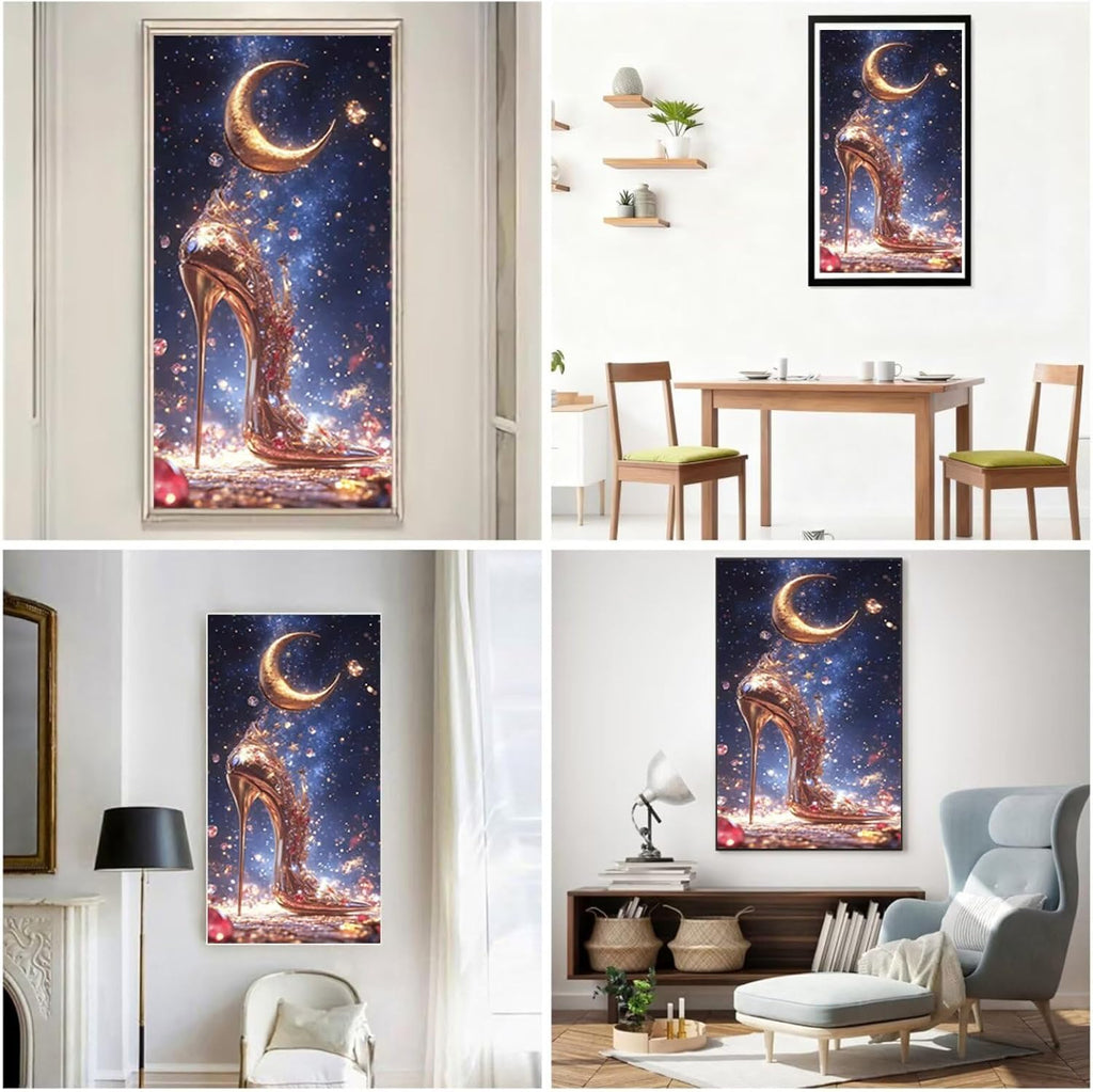 Diamond Art Kits for Adults High Heel Diamond Painting Kits, 5D DIY Square Moon Full Drill Dimond Art Paintings Crystal Crafts for Adults for Gift Home Wall Decor, Large Size 40 x 80 Inch, Model870