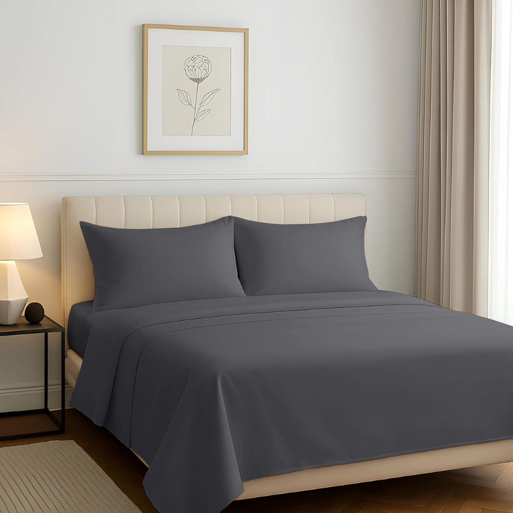 Carressa Linen 100% Egyptian Cotton Sheets California King Size - 1200 Series Rose Collection Cal King Sheets (4 PC, Dark Grey), Silky Soft, Cooling, Sateen Weave 17' Deep Pocket Hotel Bed Set