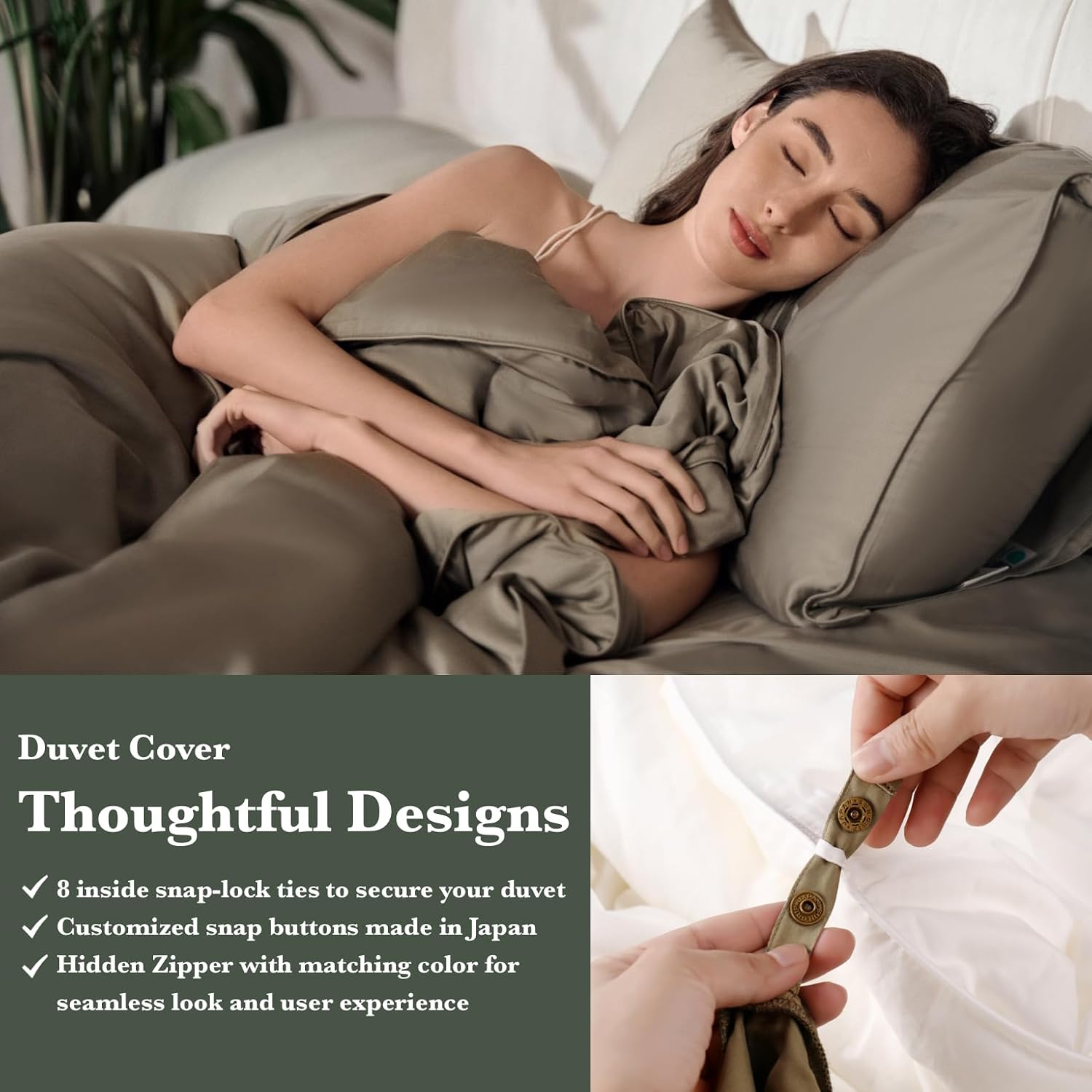 Luxury Bamboo Viscose Duvet Cover | 100% Pure Bamboo Viscose, Soft, Breathable and Cooling for Hot Sleeper | Piped Edge, Hidden Zipper Closure, 8 Corner Ties and Button Closure (Wulnut, King Size)