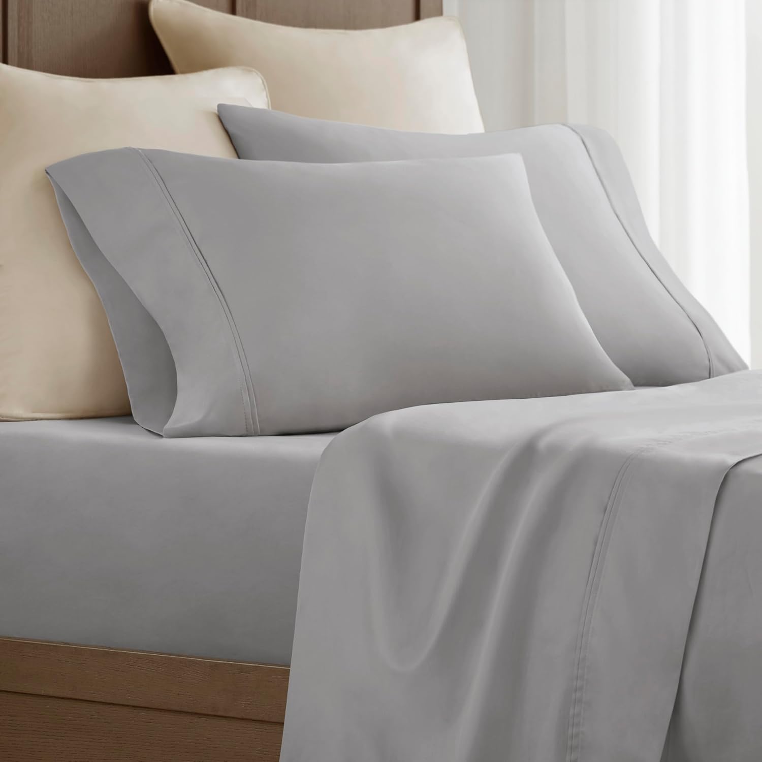 Harbor House Luxury 100% Egyptian Cotton Sheet Set, 400 Thread Count Sateen Weave, Soft & Breathable Bed Sheets with Deep Pocket, 4-Piece Queen Bedding Set, Gray