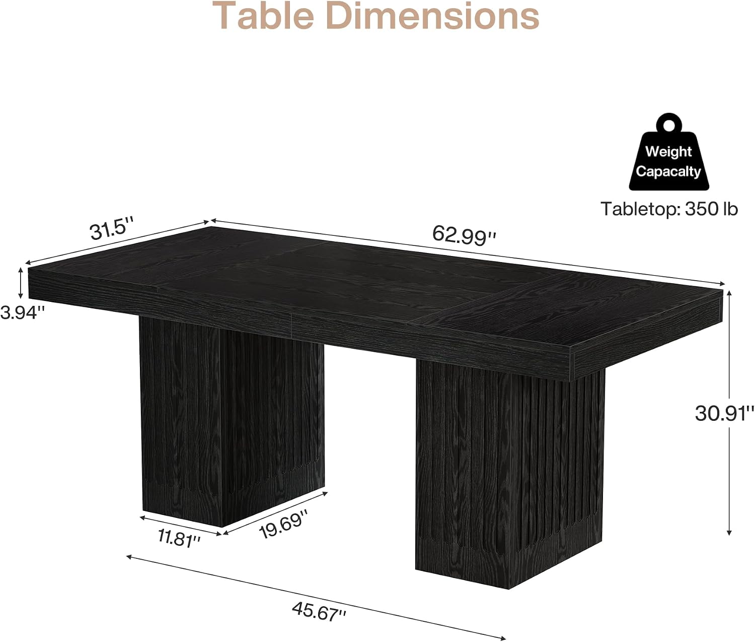 Tribesigns 63 Inch Executive Desk, Modern Office Computer Desk with Double Pedestal, Simple Study Writing Table Business Furniture for Home Office, Black