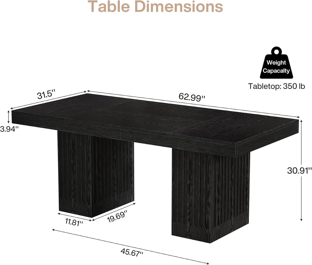 Tribesigns 63 Inch Executive Desk, Large Office Computer Desk with Double Pedestal, Black Modern Simple Desk, Study Writing Table Business Furniture for Home Office, Set of 2
