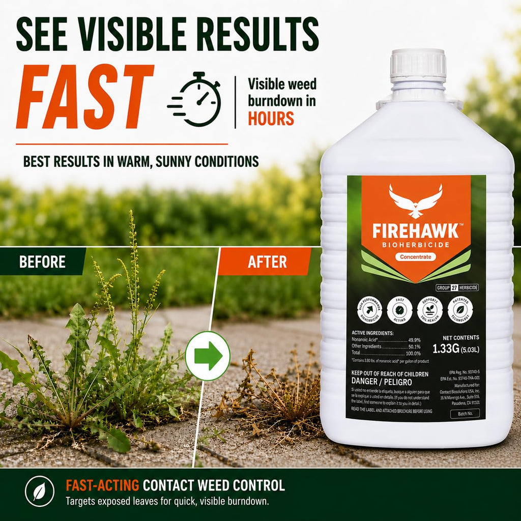 FireHawk® Bioherbicide 1.33 Gal Concentrate – High Performance Weed and Grass Killer – Visible Results in Hours. for the Control of Broadleaf Weeds, Grasses & Mosses – Makes 28 Gallons of Solution