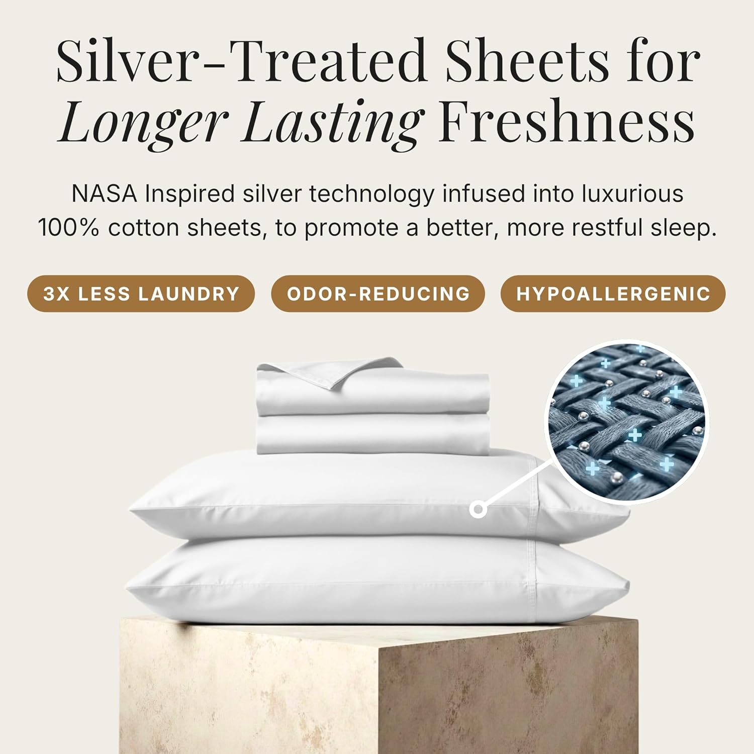 Miracle Made Breathable Cotton Bed Sheets, 3-Piece Set – Silver-Treated, Soft and Cool-to-the-Touch Lightweight Bedding Designed for Hot Sleepers – Twin Size, White