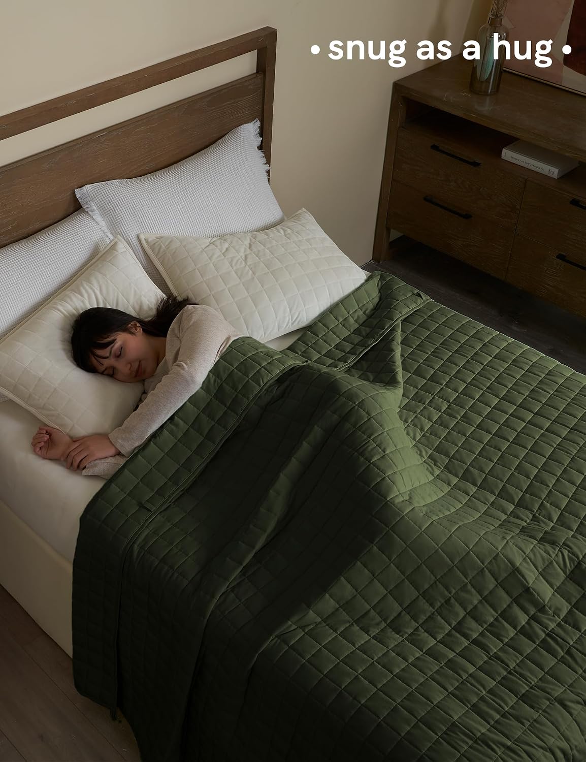 YnM Cotton King Size Weighted Blanket for Adults (88x104 Inches, 20 Pounds, Army Green), Smallest Compartments with Cooling Glass Beads,Heavy Blanket for Two Persons of 90~160lbs on Queen or King Bed