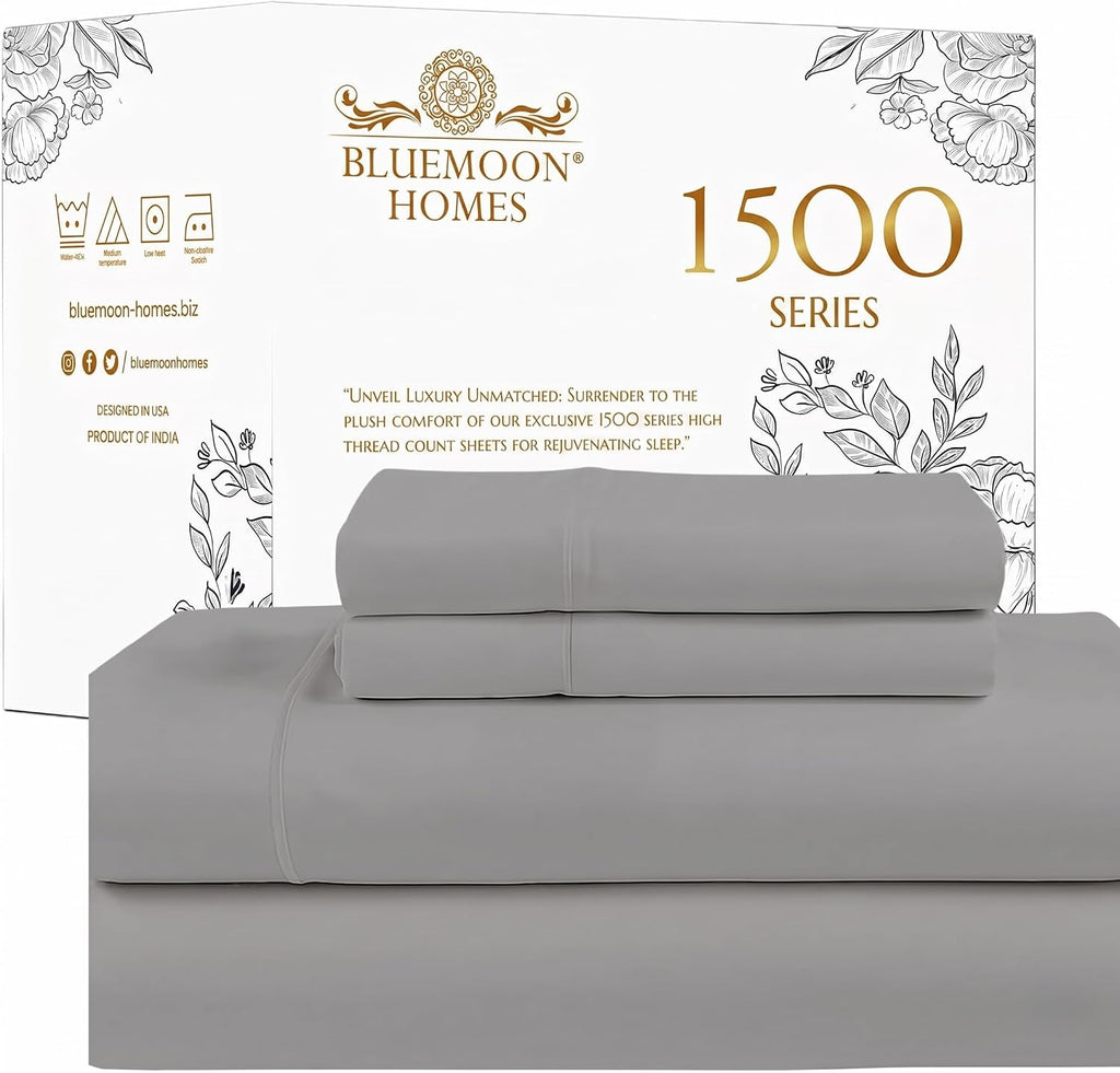 Bluemoon Homes 100% Egyptian Cotton Sheets Queen Size Sheet Set, Luxury Deep Pocket Queen Sheet, 1500 Series Soft & Ultra Smooth, 4 Piece Cool Durable Bedding Sheets & Pillowcases - Dark Grey