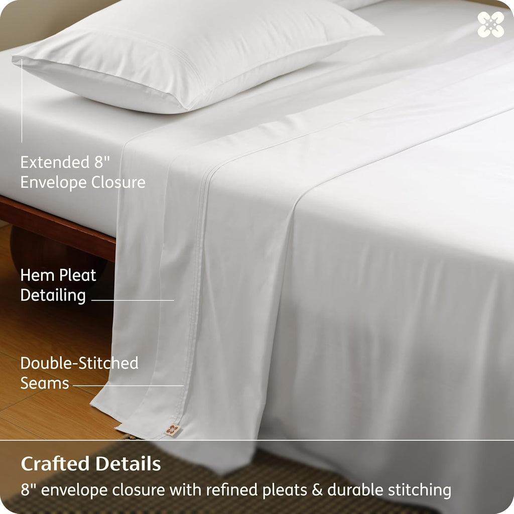 Bedsure Bamboo Viscose Cooling Sheets, Rayon Cotton Serene Blend, PureWoven, Breathable & Buttery Soft King Size Sheets Set, Deep Pocket Up to 18', Hotel Luxury Bedding for Hot Sleepers, White