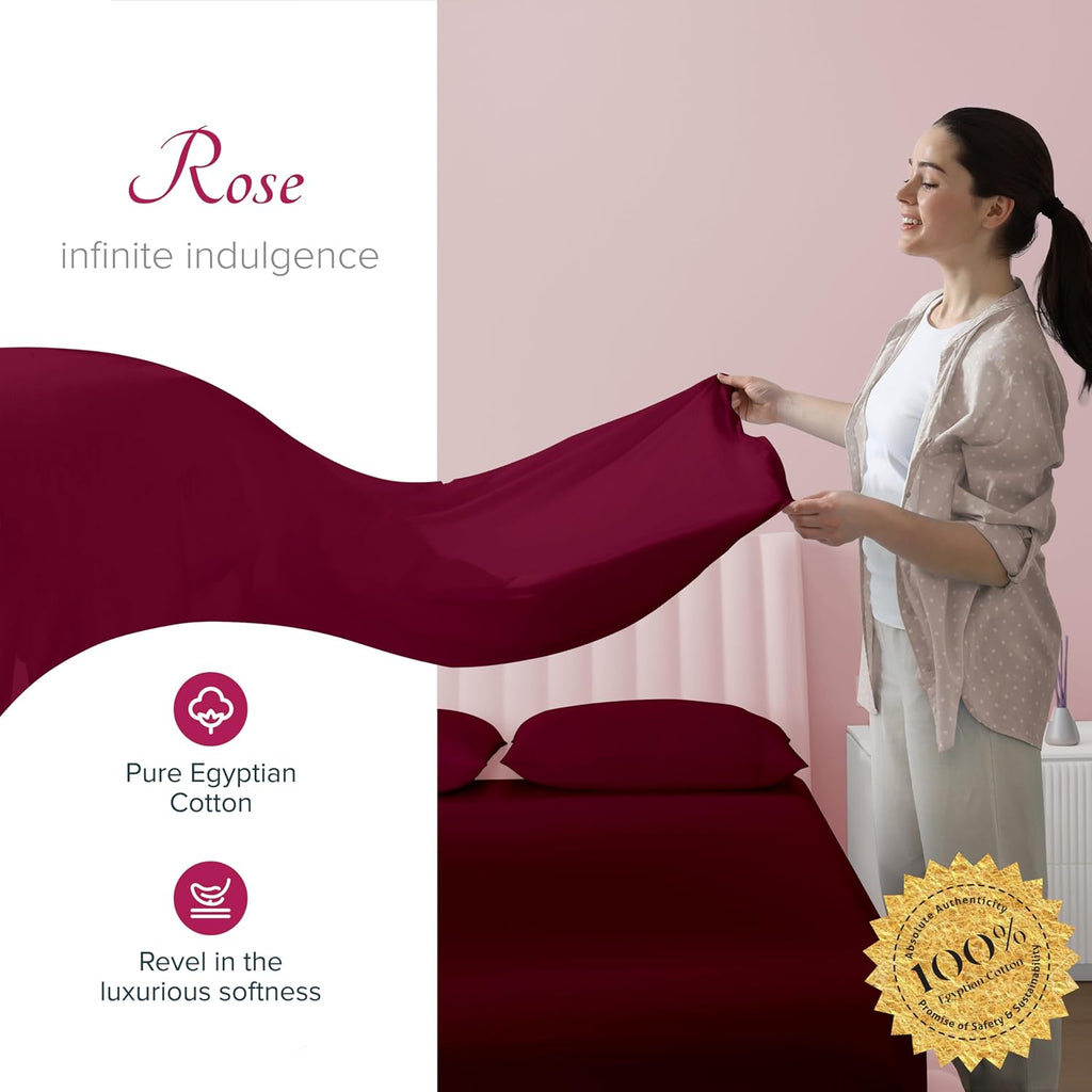Carressa Linen 100% Egyptian Cotton Queen Sheet Set - Luxury 1200 Series Rose Collection Egyptian Cotton Sheets Queen Size (4 PC, Burgundy), Silky Soft, Cooling, Sateen 17' Deep Pocket Bed Set