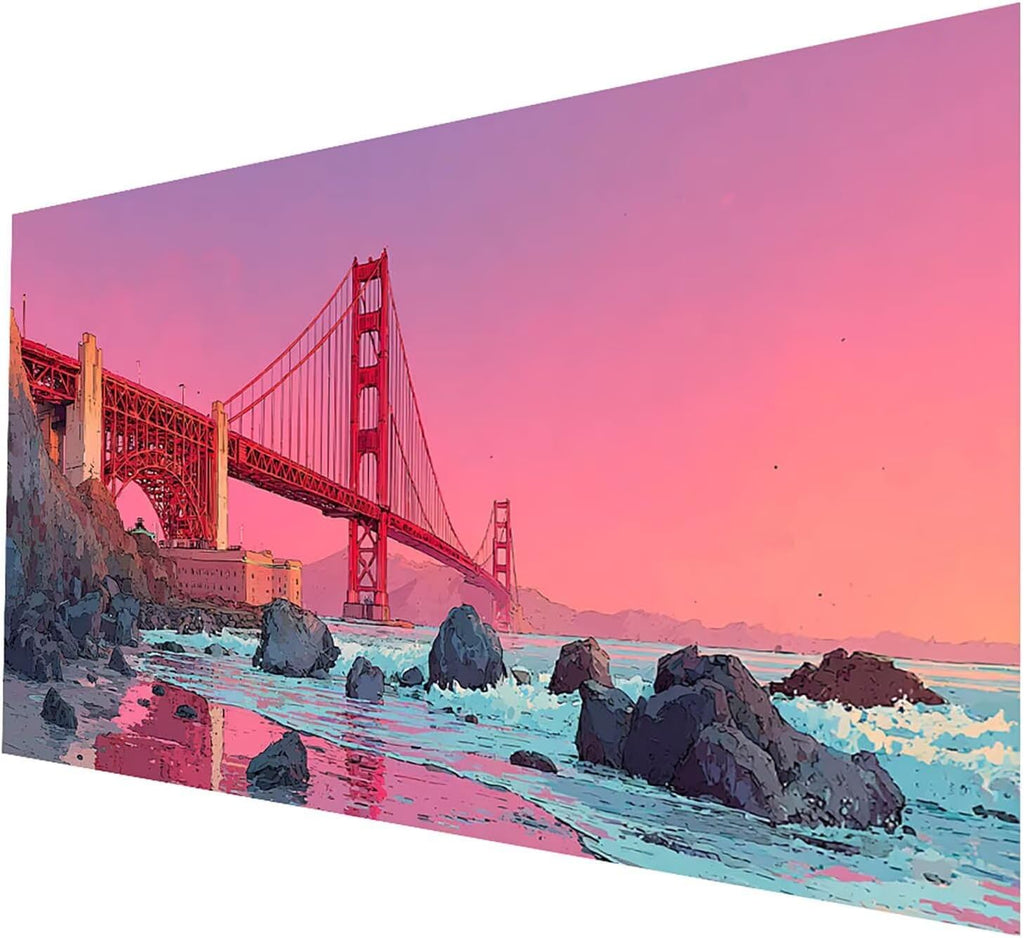 Golden Gate Bridge Diamond Art Kits for Adults Landscape Diamond Painting 40x80in, Dimond Color By Numbers for Adults, DIY Rhinestones Cross stitch Embroidery Kit for House Wall Art Room Decor JXL7180
