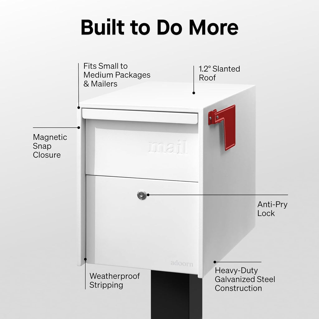 Adoorn Lockable Post Mount Mailboxes for Outside - Large Anti-Theft Locking Mailbox for Packages and Letters - Weatherproof Construction - Durable Steel - 15.5' H x 12' W x 18.5' D - White