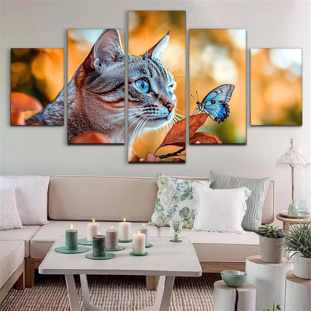 Cat Diamond Art 5 Piece Diamond Painting Butterfly 5D DIY Full Round Drill Dimond Art Paintings Rhinestones Crafts for Adults Gem Painting for Home Decor, Large Artwork for Wall 36 x 70 Inch, Model297