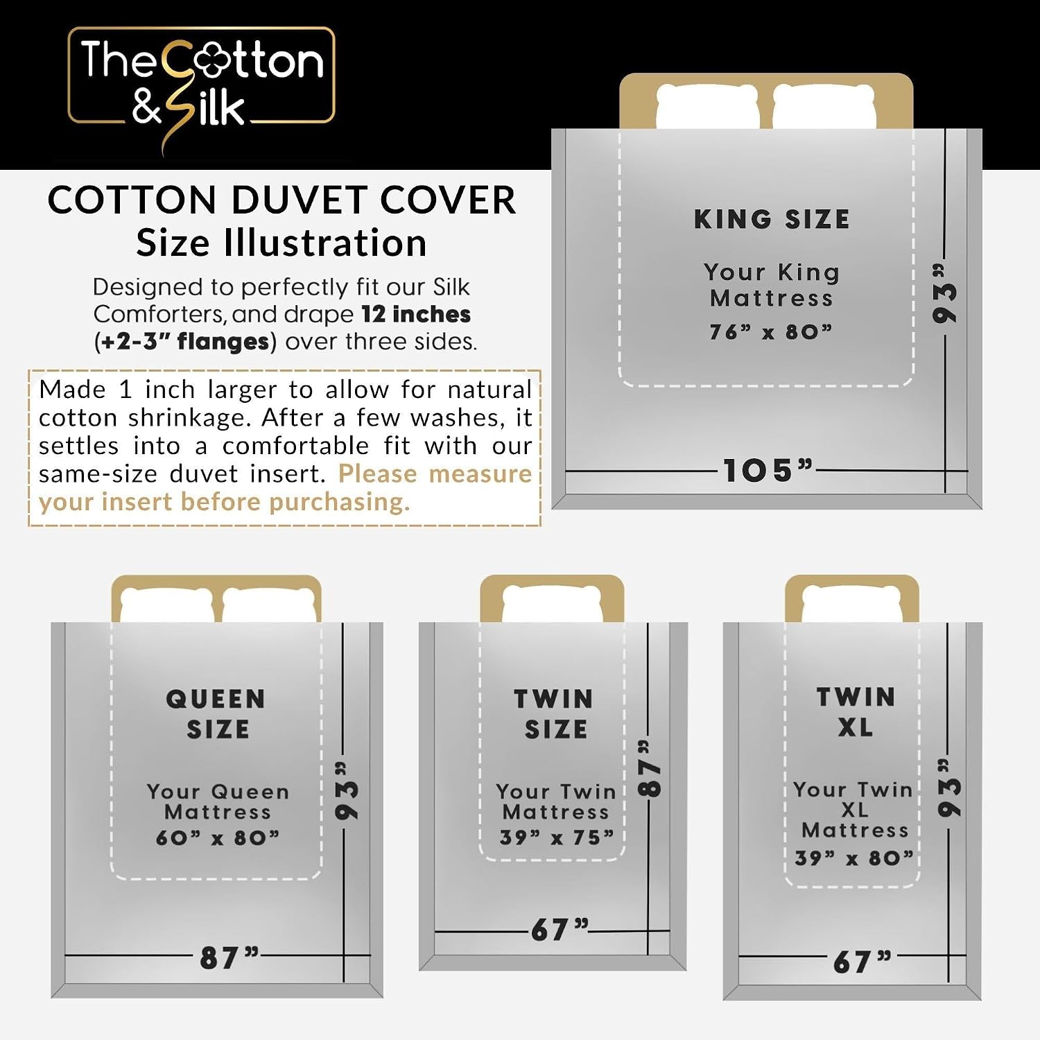 THE COTTON & SILK®️ 100% Luxury Long-Staple Cotton Duvet Cover Set - Soft & Breathable - Include 1 Duvet Cover (Corner Ties & Hidden Zipper), 2 Pillow Shams - White + Misty Blue, King/California King
