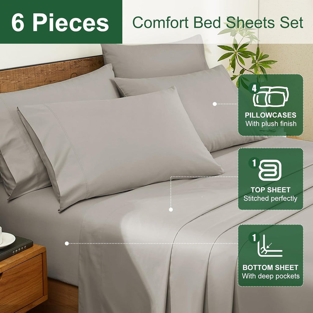 Ivellow 100% Egyptian Cotton Sheets Queen Size Set - 1200 Thread Count 6 PC 18' Deep Pocket Queen Size Bed Sheet Set，Luxury Soft Breathable Beige Cooling Sheet Sets Durable Hotel Quality Bedding