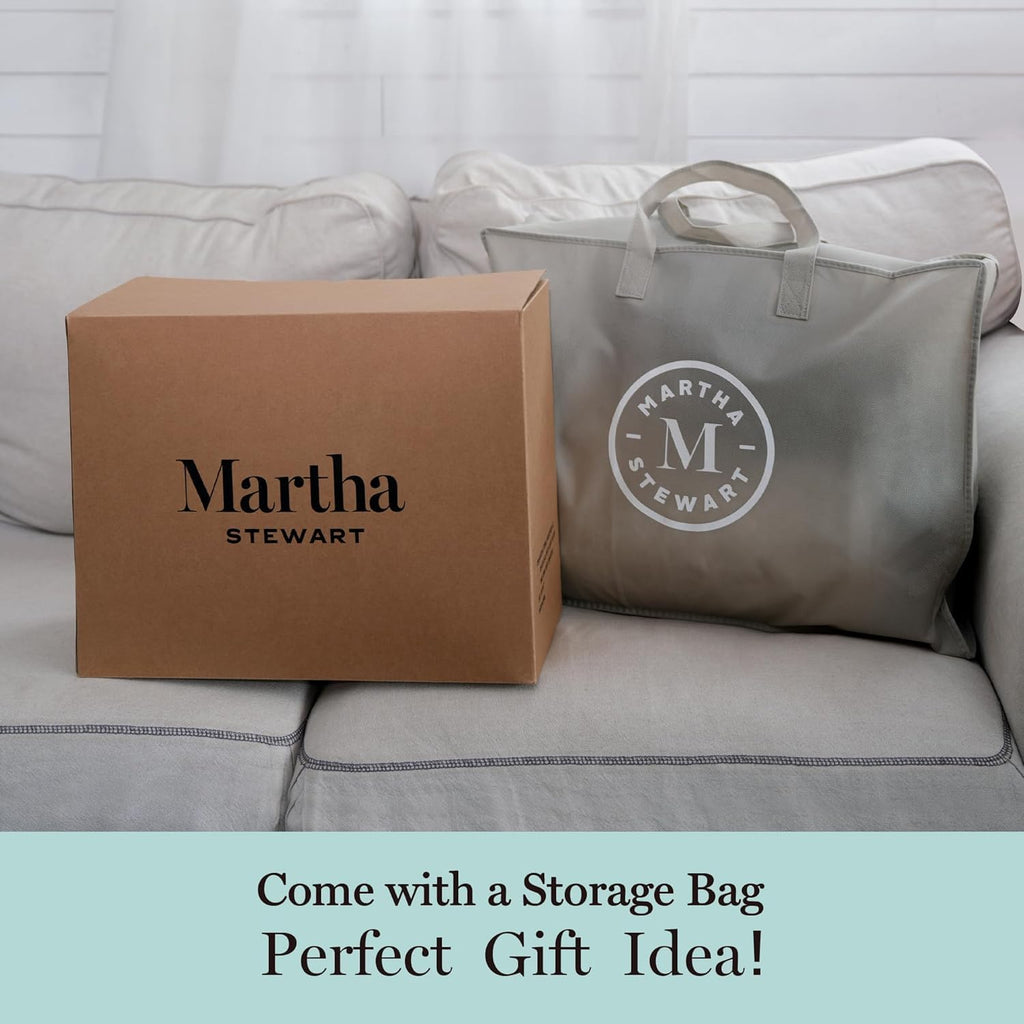 Martha Stewart White Goose Feather Down Fiber Comforter Twin Size- All Season Duvet Insert, Noiseless Fabric with 38oz Filled Luxury Cloud Fluffy Bed Comforter with 8 Corner Loops, White 68x90inch