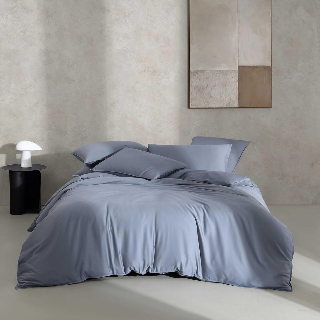 Calvin Klein - King Duvet Cover Set, Organic Cotton Sateen Bedding, Luxuriously Soft Home Decor, GOTS Certified (Organic Earth Dusk Blue, King)