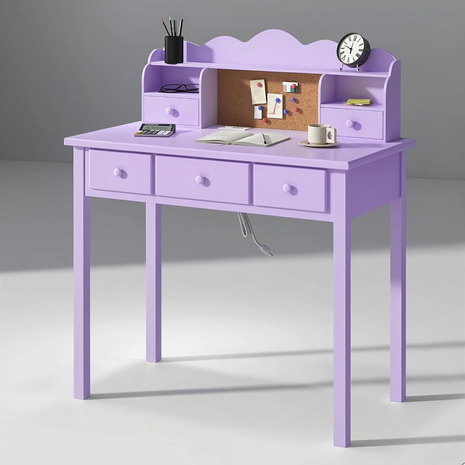 FUNKOCO Home Office Furniture Writing Desk, 36 Inch Computer Work Station with Detachable Hutch for Small Place, 5 Drawers(Purple)
