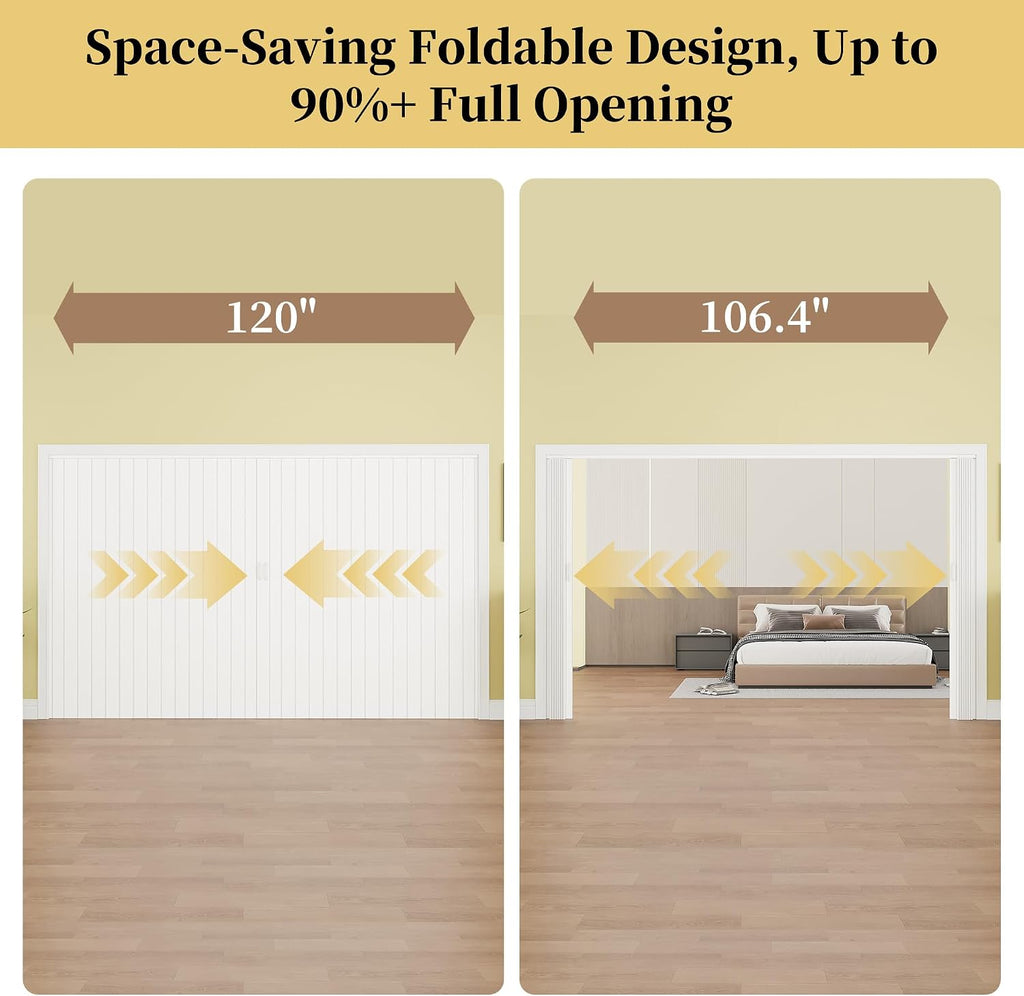 120' x 80' Enhanced Accordion Door Interior, Power Magnetic PVC Folding Door with 4 Handles & All Hardware, Room Divider Accordion Doors for Doorway Closet Basement Bathroom RV Camper, White