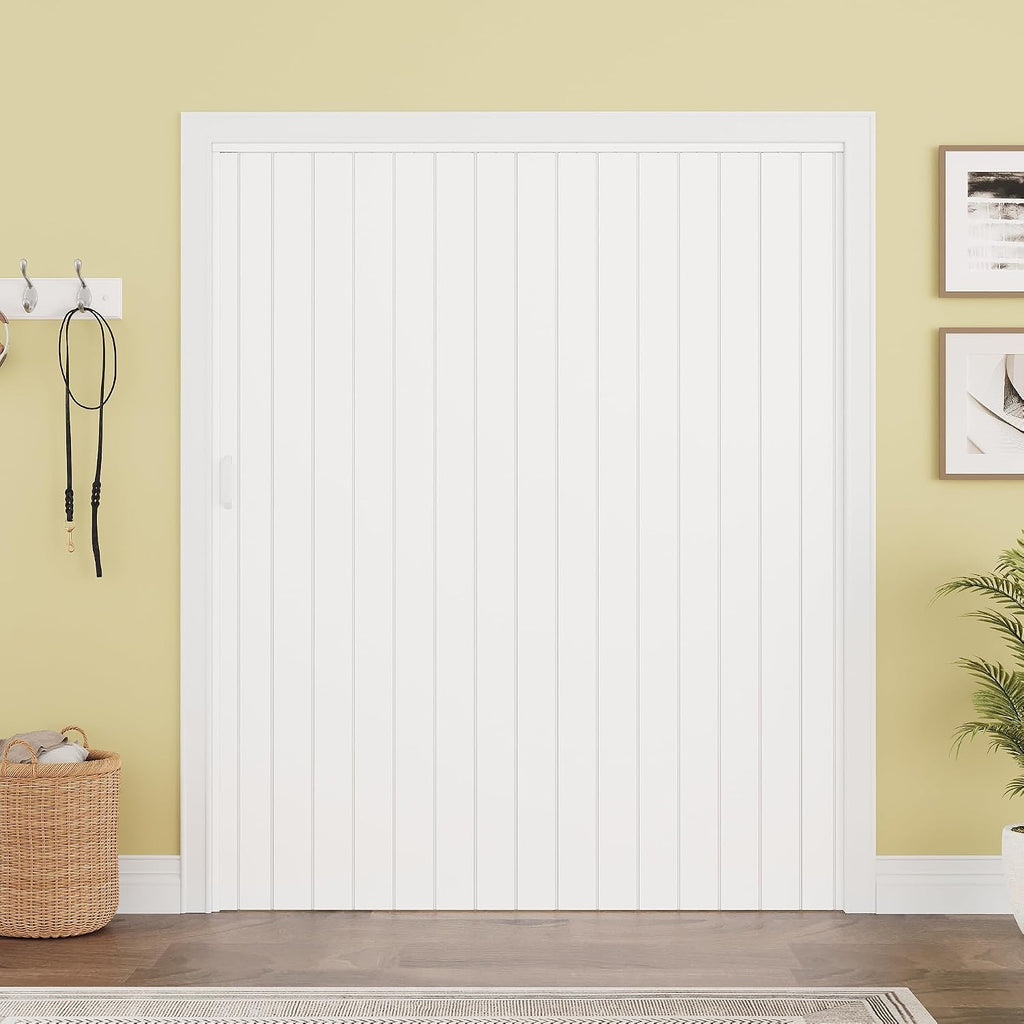 60' x 80' Enhanced Accordion Door Interior, Power Magnetic PVC Folding Door with 2 Handles & All Hardware, Room Divider Accordion Doors for Doorway Closet Basement Bathroom RV Camper, White