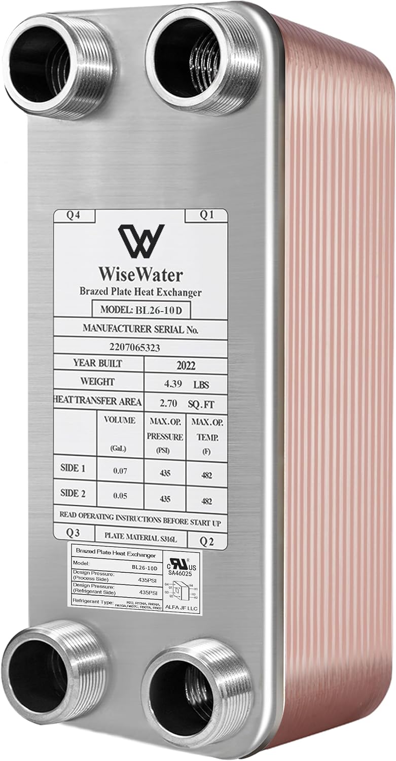 AB Plate Heat Exchanger, 4'x12' 10 Plates Water To Water Heat Exchanger, Copper/SS316L Stainless Steel Brazed Plate Heat Exchanger For Floor Heating, Water Heating, Snow Melting