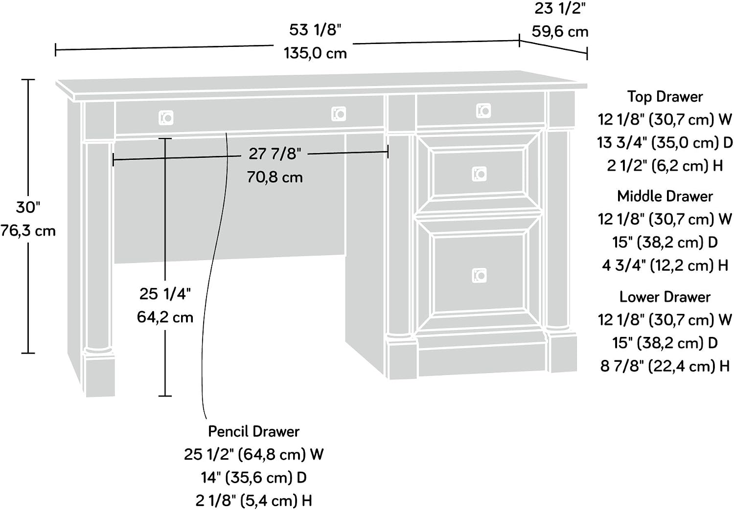 Sauder Palladia Computer Desk with Drawers, Home Office Desk with File Cabinet Storage Drawer, Cable Management, Keyboard Tray, in Split Oak Finish
