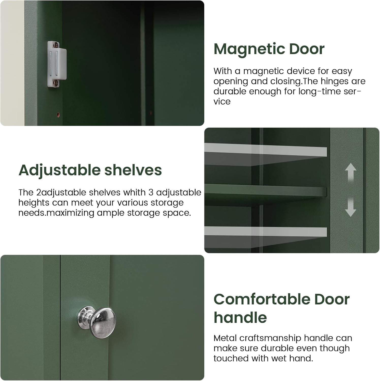 Iwell Tall Bathroom Storage Cabinet with 2 Doors & 1 Drawer, Narrow Storage Cabinet with Adjustable Shelves, for Living Room, Bathroom, Kitchen, Forest Green