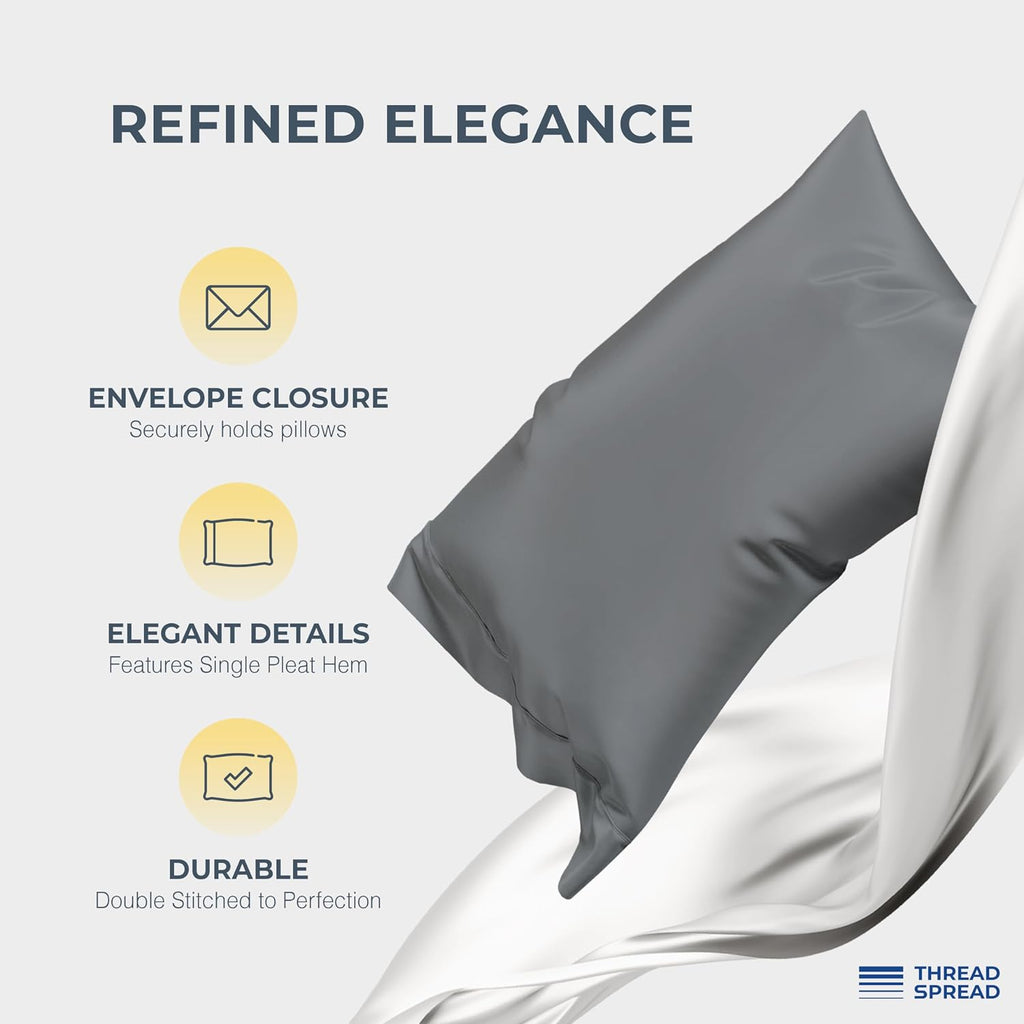 THREAD SPREAD 100% Egyptian Cotton King Size Sheets Set - Luxury 1500 Series Egyptian Cotton Sheets King Size (4 PC, Dark Grey), Silky Soft, Sateen Weave, Cooling & Breathable, 17' Deep Pocket Bed Set