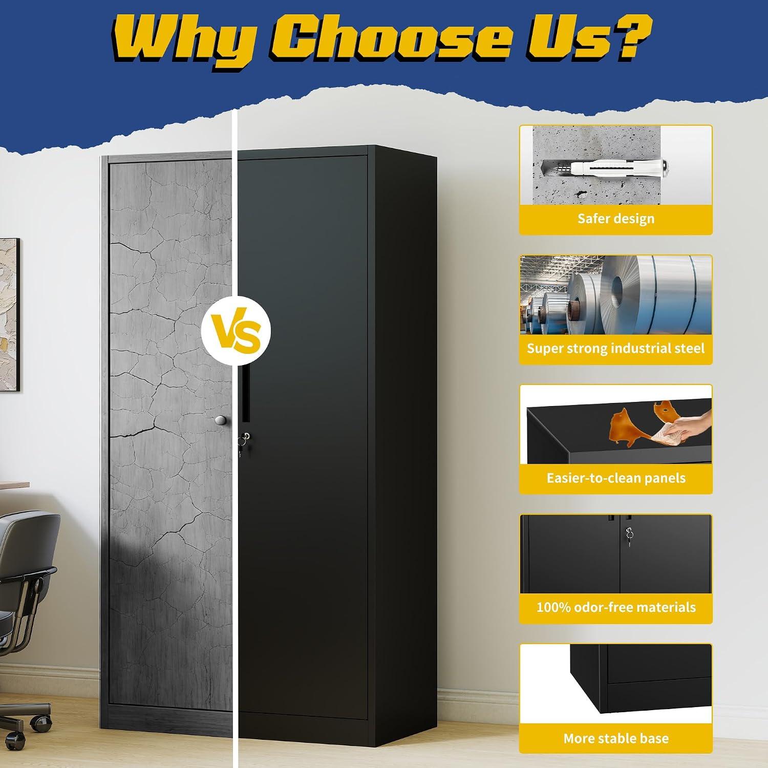 Metal Storage Cabinet with Doors and Adjustable Shelves, 71' Steel Garage Storage Cabinets with lock, Locking Tool Cabinet Utility Cabinets for Garage,Bathroom,Kitchen,Home Office,School,Shop