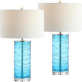JONATHAN Y 27.5' Turquoise Modern Fused Glass Table Lamp Set of 2 for Bedroom Living Room, Coastal Nightstand Bedside Lamp with White Linen Shade, LED Bulbs Included JYL4016A-SET2
