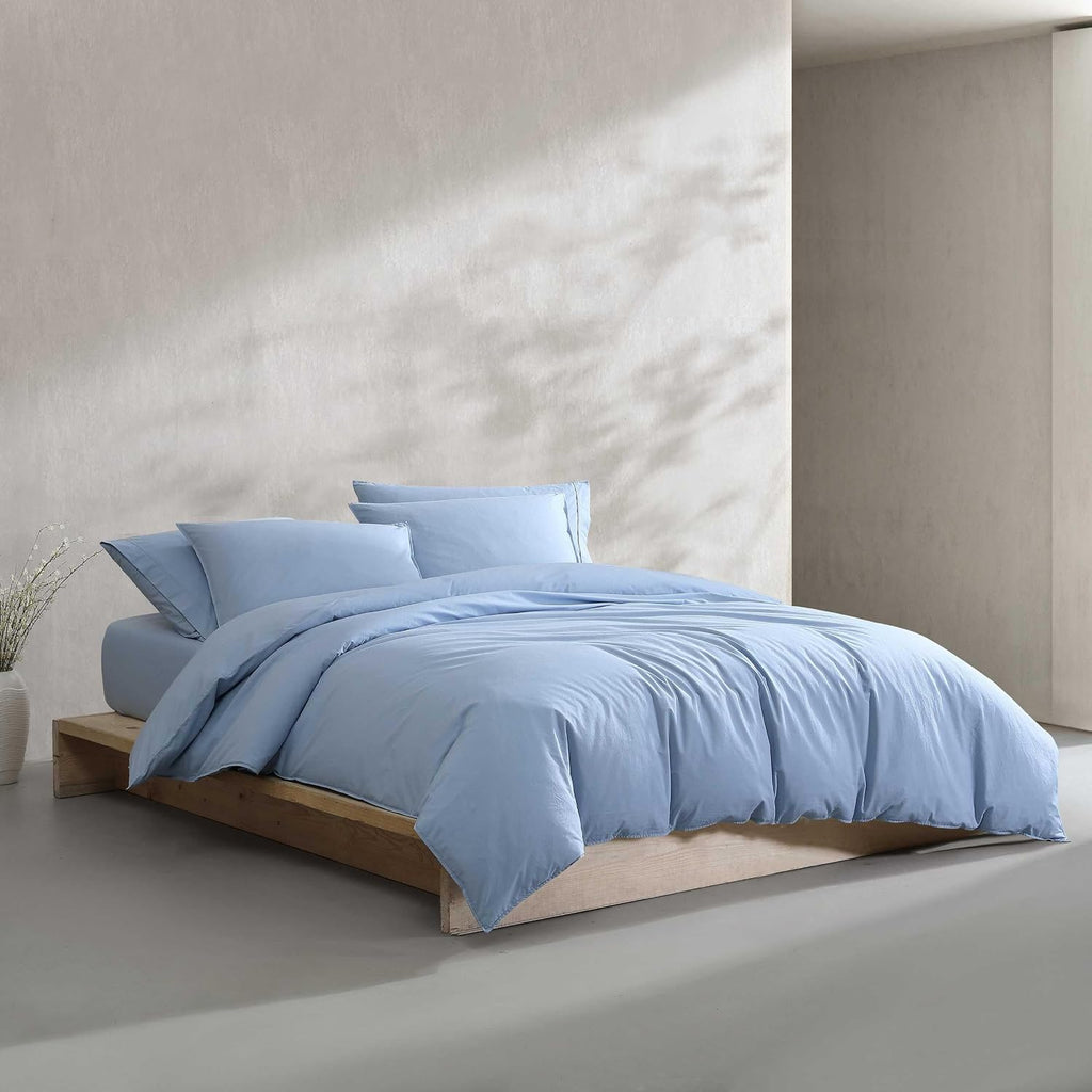 Calvin Klein - Queen Comforter Set, Modern Cotton Washed Percale Bedding with Matching Shams, Oeko-Tex Certified (Washed Percale Blue, Queen)