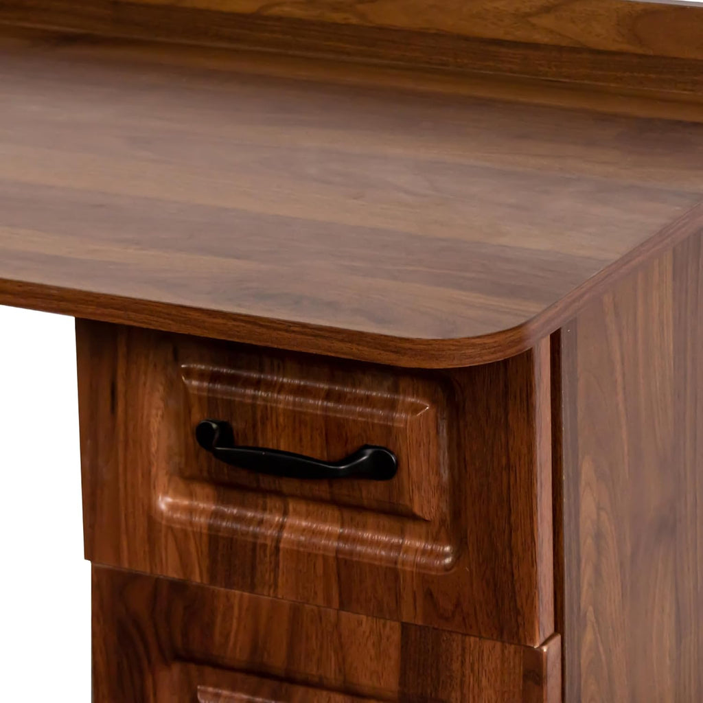 ZeHuoGe L-Shaped Corner Computer Desk for Home Office or Study Desk, Study Modern Style Table with Drawers, Bookshelf & Hutch, 2-in-1 L-Shaped Design, Large Working Space (Walnut)