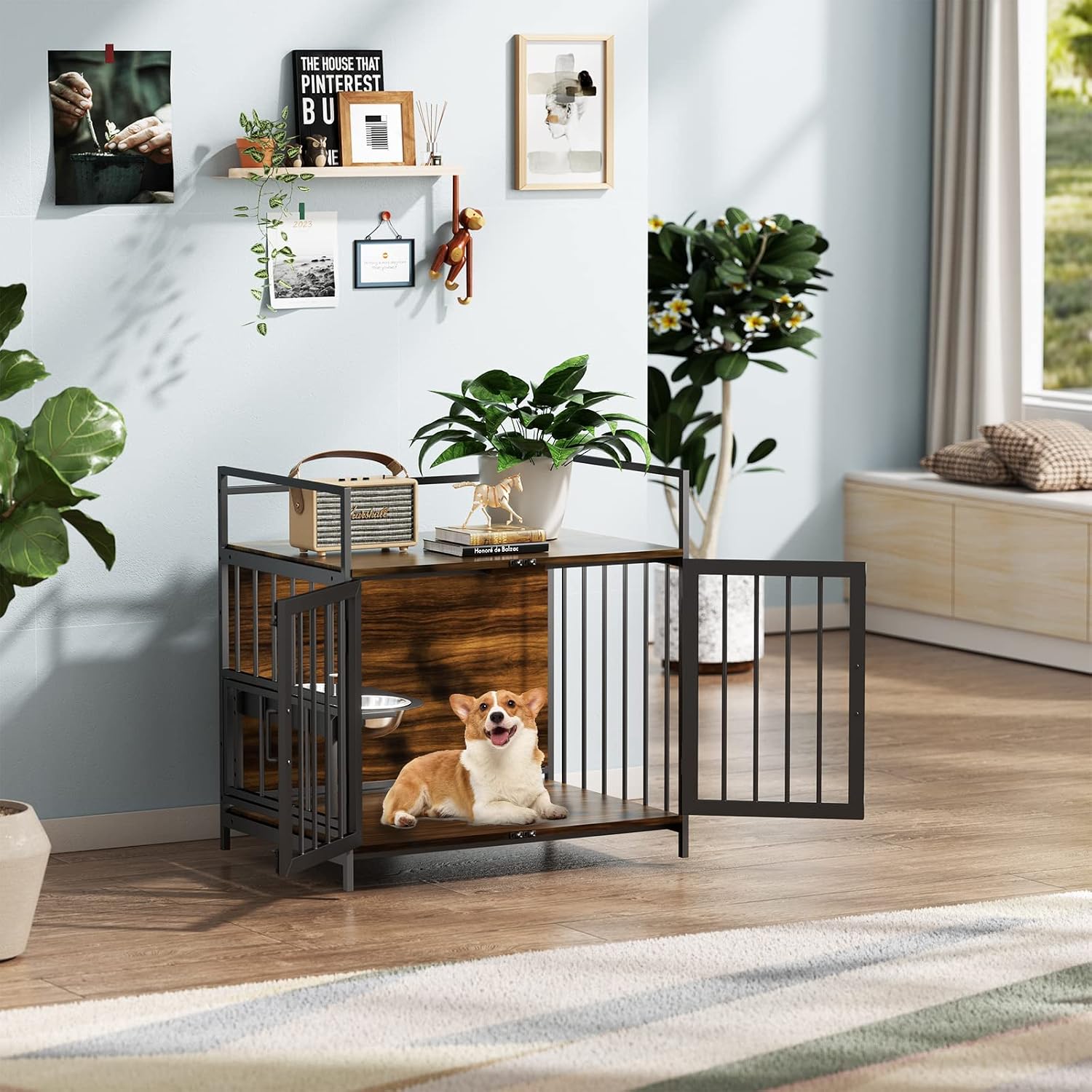 ROOMTEC Dog Crate Furniture-Style Cages for Small Dogs Indoor Heavy Duty Super Sturdy Dog Kennels with 2 Stainless Steel Bowls (32Inch = Int.dims: 30.7' W x 20' D x 20' H)