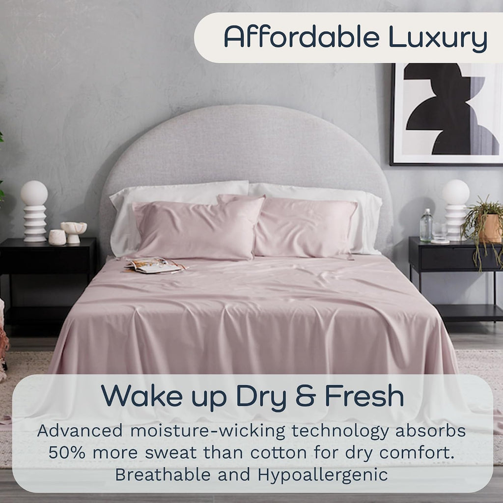 Olive + Crate Tencel Lyocell Eucalyptus Queen Size Sheet Set - Cooling Tencel Sheets for Hot Sleepers with 18 Inch Deep Pocket Fit - Dusk 4-Piece Set