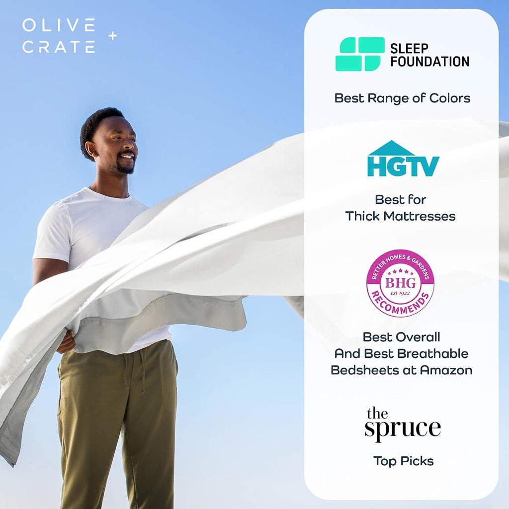 Olive + Crate Tencel Lyocell Eucalyptus Queen Size Sheet Set - Cooling Tencel Sheets for Hot Sleepers with 18 Inch Deep Pocket Fit - Dusk 4-Piece Set