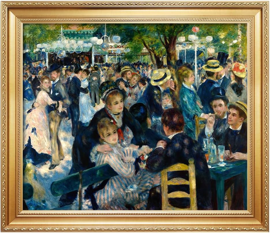 DECORARTS - Bal du Moulin de la Galette by Pierre -Auguste Renoir Art Reproduction. Solid Wooden Frame Matching with Giclee Prints Canvas Wall Art. Total Size: W 29' x H 25'
