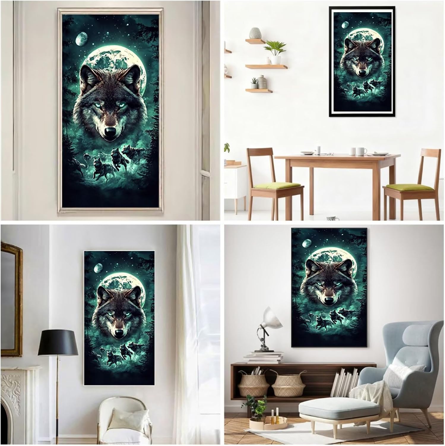 Diamond Art Kits for Adults Wolf Diamond Painting Kits, 5D Square Moon Full Drill Dimond Art Paintings Crystal Rhinestones Crafts for Adults for Gift Home Wall Decor, Large Size 40 x 80 Inch, Model888