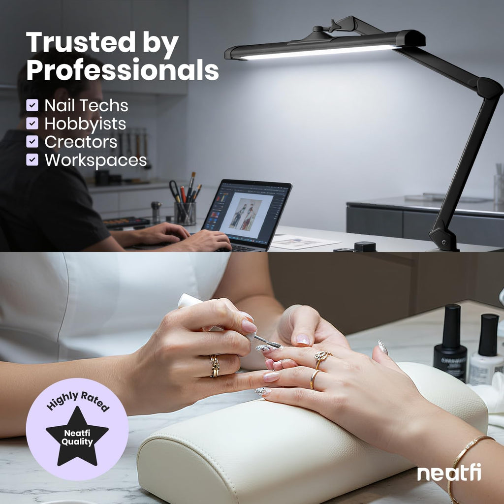 Neatfi 3,500 Lumens LED Desk Lamp – 45W Dimmable Task Light | Adjustable Color Temperature | 3 Light Modes | 540 SMD LEDs | Reading, Craft, Workbench & Office (Black-CCT, 26-Inch Wide Shade)