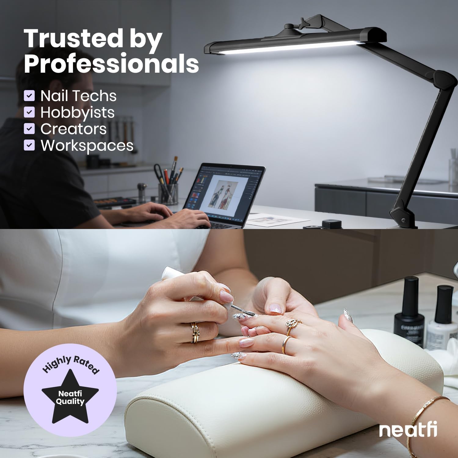 Neatfi 3,500 Lumens LED Desk Lamp – 45W Dimmable Task Light | Adjustable Color Temperature | 3 Light Modes | 540 SMD LEDs | Reading, Craft, Workbench & Office (Black-CCT, 26-Inch Wide Shade)