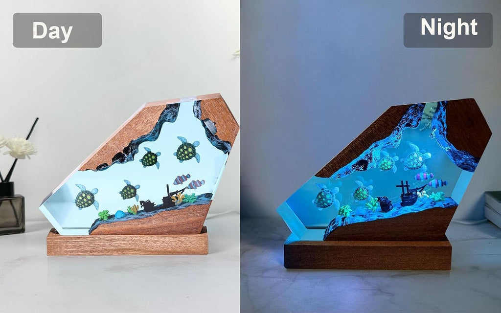 Sea Turtle Ocean Resin Lamp - Handmade Resin Night Light with USB Port, Variable Lights, Sea Turtle Gifts for Women and Men, Ocean Enthusiast Collectibles, Unique Birthday Gifts for Him & Her (10'x6')