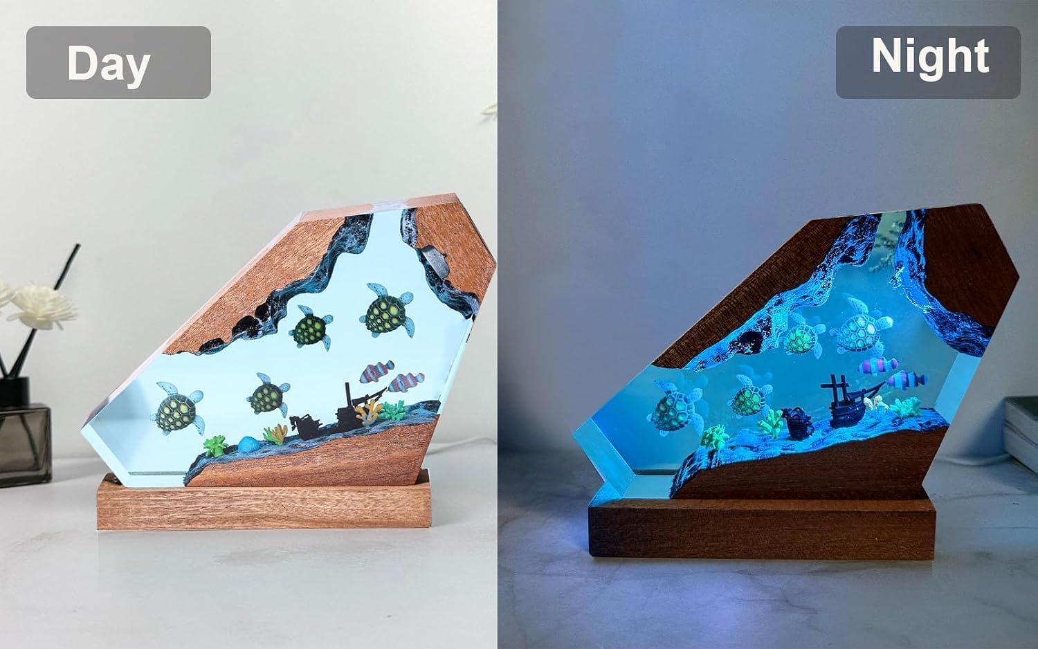 Sea Turtle Ocean Resin Lamp - Handmade Resin Night Light with USB Port, Variable Lights, Sea Turtle Gifts for Women and Men, Ocean Enthusiast Collectibles, Unique Birthday Gifts for Him & Her (8'x5')