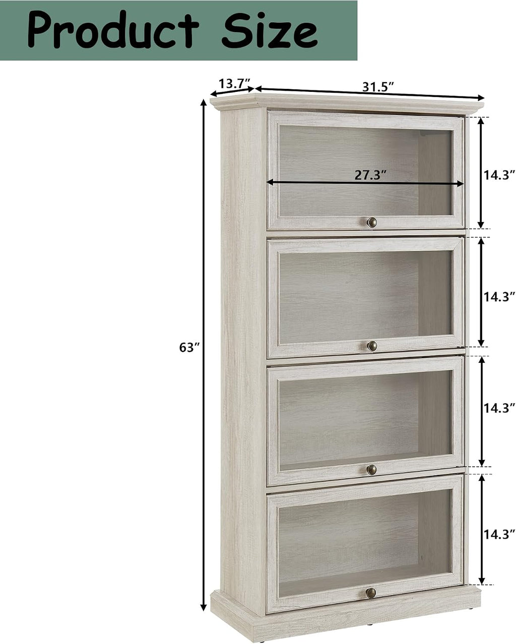 White Display Curio Cabinet with Glass Doors,White Showcase Display Cabinet,Shelves with Flip-Up Glass Doors,Farmhouse Barrister Bookcase