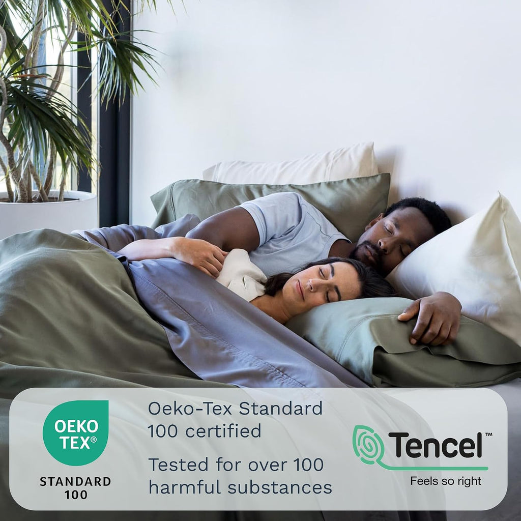 Olive + Crate Tencel Lyocell Eucalyptus Full Sheet Set - Cooling Tencel Sheets for Hot Sleepers with 16 Inch Deep Pocket Fit - Double Bed Sheets - Moss 4-Piece Set