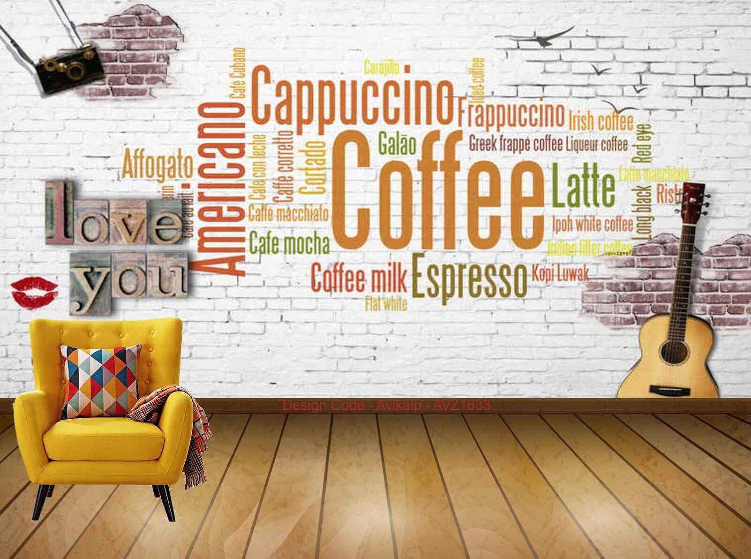 Avikalp Exclusive AVZ1633 Musical Instruments Books Coffee Flavours HD 3D Wall Sticker(213cm x 152cm)