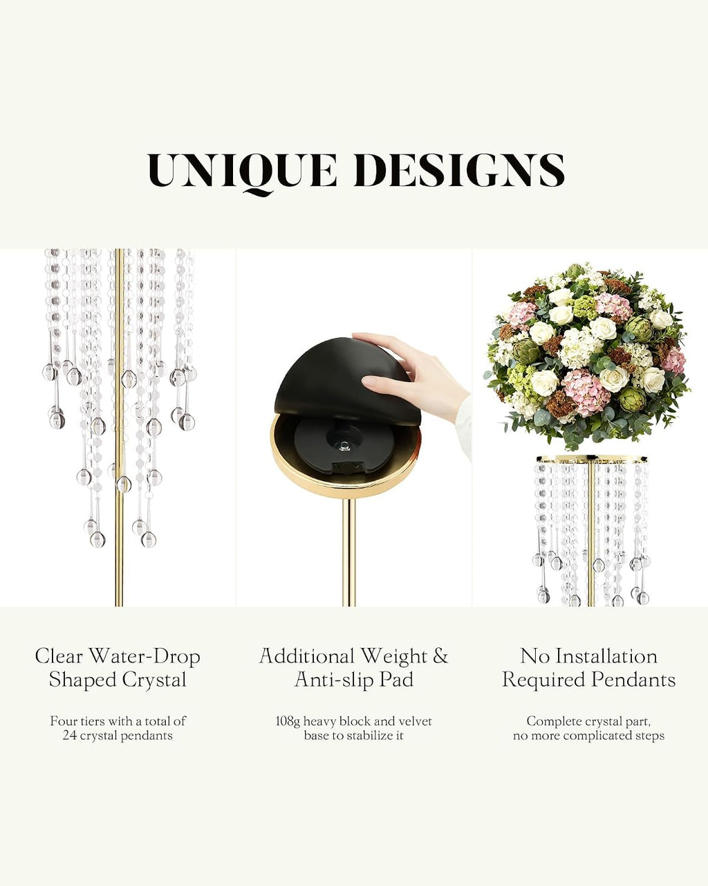 12 Pcs Tall Gold Crystal Wedding Centerpieces for Tables - 29.53' Tall Flower Stand for Wedding with Crystal Gold Vases for Centerpieces - 108g Weighted Base (Bases para Centros De Mesa)