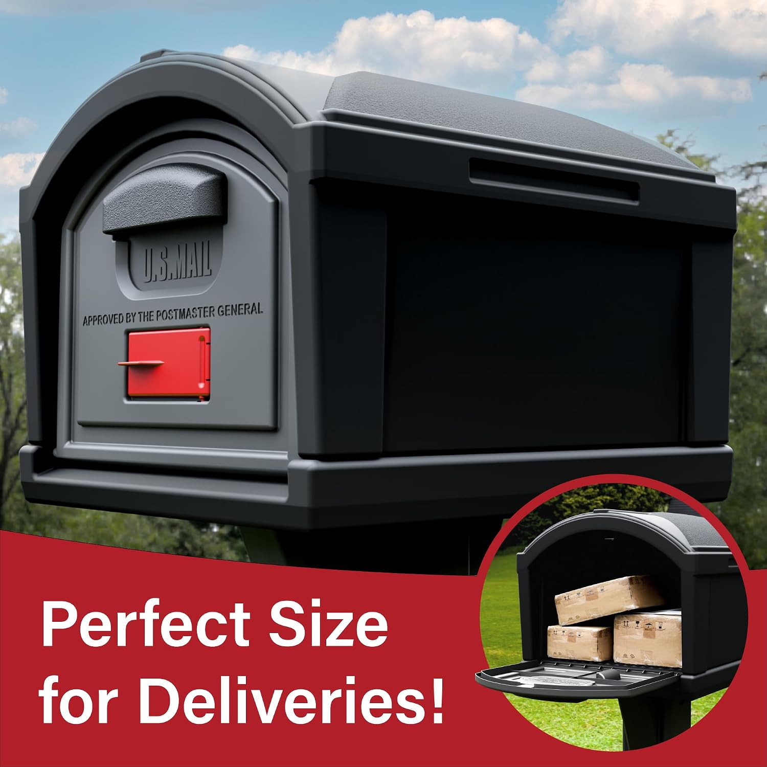 Simplay3 T4 Extra Large Capacity XL Dig-Free Mailbox with Durable Construction, Weather-Resistant Design, and Easy No-Dig Installation, Front Door Only, Black, Made in the USA