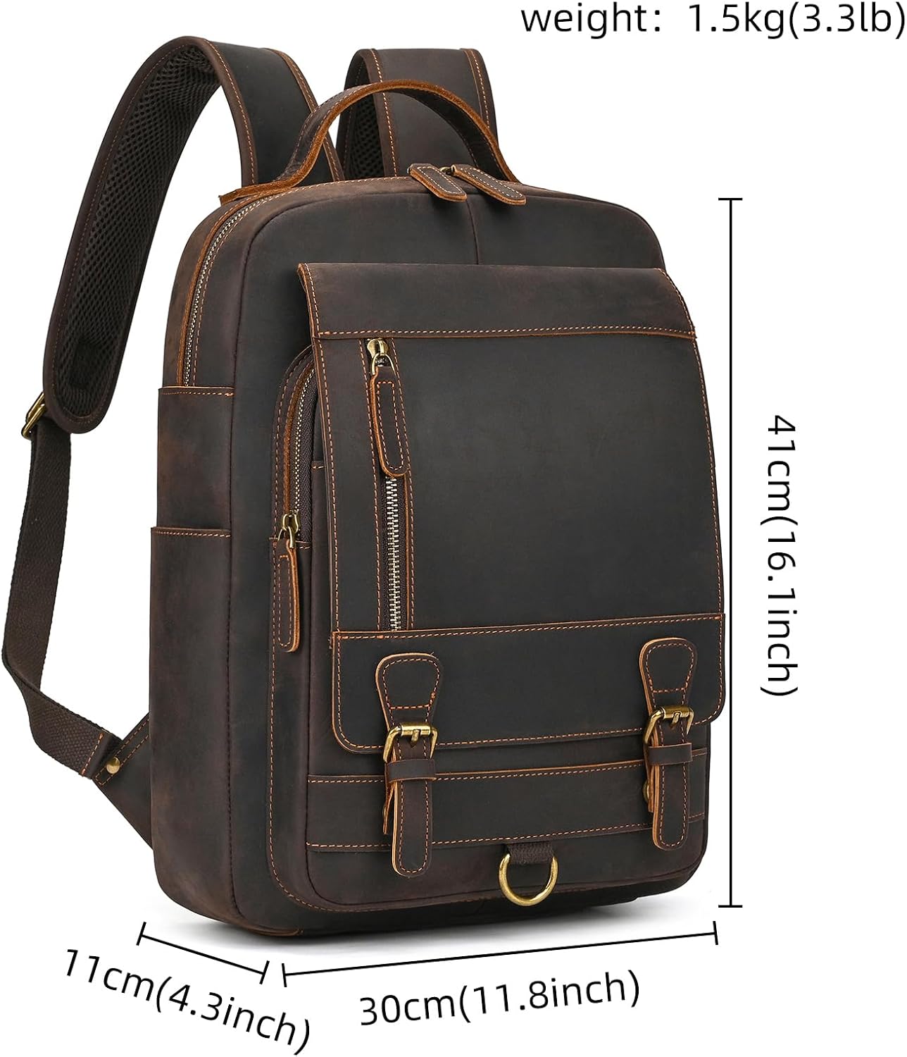 Vintage Full Grain Leather Backpack for Men, 16' Laptop Rucksack For Men Hiking Trave Work Business Bag, 1829 Dark Brown